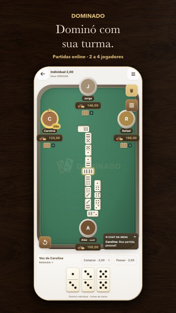 Dominado no Android mostrando a mesa de jogo