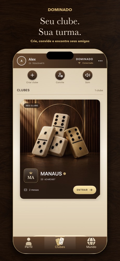 Tela de clubes do Dominado no iPhone